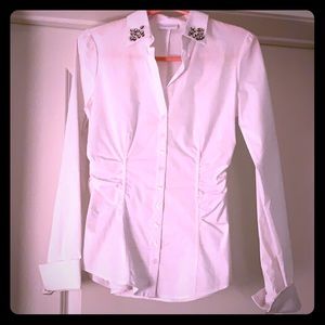 NWT NY & Co White Button Down with Gem Collar, XS